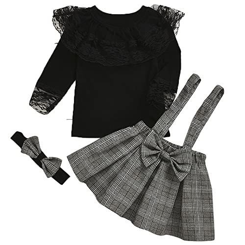 Image of Hopscotch Girls Polyester Plaid Print Slim Fit Blouse and Skirt Set In Black Color