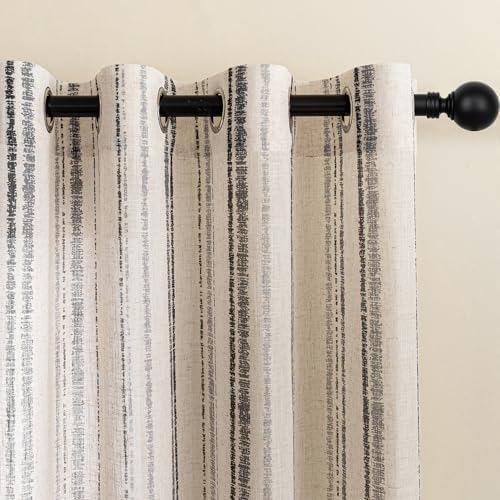 MYSKY HOME Grey Striped Linen Curtains for Living Room 84 Inches 2 Panels | Semi Sheer Light Filtering,Farmhouse Cottage, Gray and White Patterned Drapes for Bedroom Dining Room,Grommet,52Wx84L
