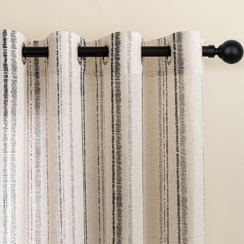 MYSKY HOME Grey Striped Linen Curtains for Living Room 84 Inches 2 Panels