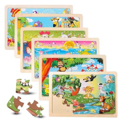 HTTYHT Puzzles Infantiles 3 4 5 6 años Madera para Niños de 4×24 Piezas Puzzle Animales Juguetes Montessori Rompecabeza, Juego Regalos de Cumpleaños Navidad para Niños y Niñas
