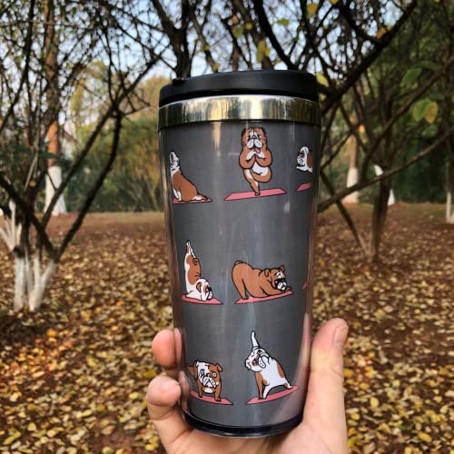 Yipaidel Ideas English Bulldog Yoga Animal Pet Lover Travel Coffee Mug, Gifts For Sister Friend Birthday 13 Oz With Flip Lid Stainless Steel Vacuum Insulated Water Bottle Tumbler Cup #TOP5