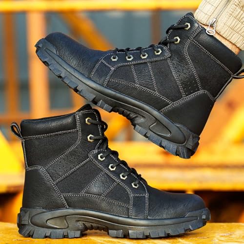 Image of Steel Toe Boots for Men Indestructible Safety Work Boots | Anti-Smash Steel Toe, Puncture Proof Kevlar, Wear-Resistant Soles, Comfortable Construction Industrial Working Shoes