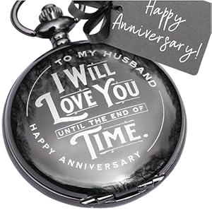 Wedding Anniversary Gift for Husband from Wife – The Best “Anniversary Card to Husband” Alternative – Engraved Mens Pocket Watch for 1st, 15 or Silver Anniversary Gifts for Men, Ready to Gift