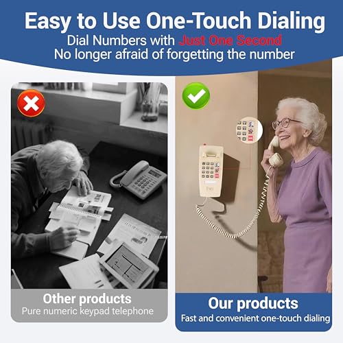 MCHEETA Wall Phone for Home, Corded Wall Home Phone with Adjustable Call Volume & 3 One-Touch Dialing for Seniors, Telephone Landline Phones with Mechanical Ringer Indicator for Elderly, Beige - Image 5