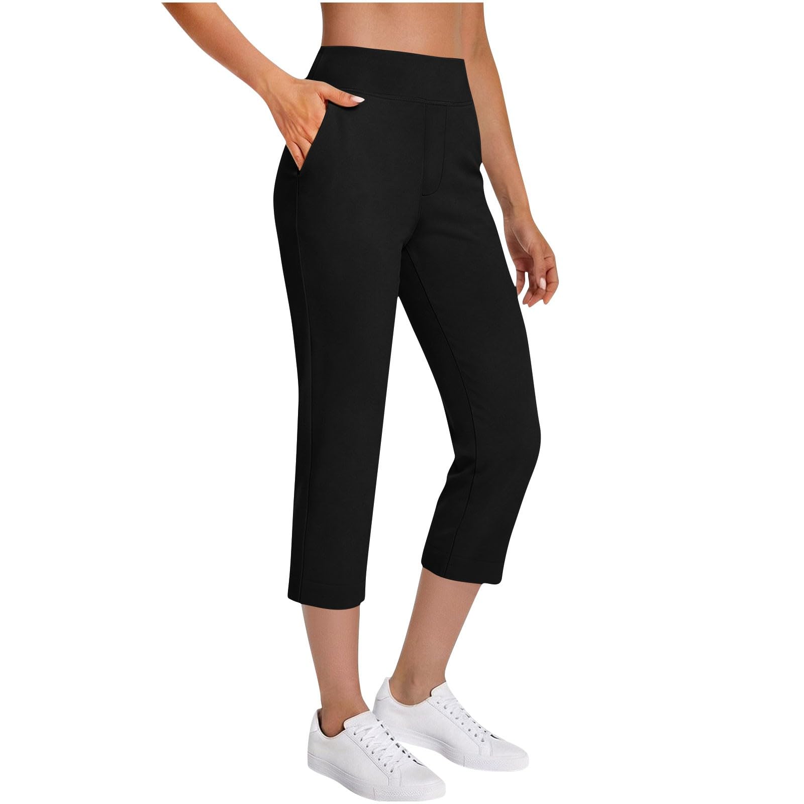Capri Yoga Pants for Women with Pockets, Womens Golf Capris High Waisted Dressy Work Pant Casual Summer Crop Pants - 1