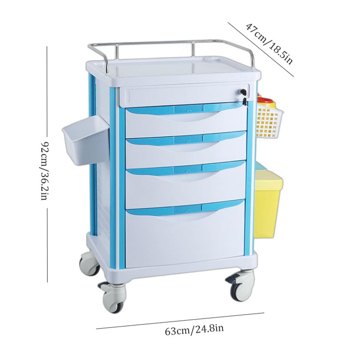 Carrello mobile medico, carrello portatile con ruote, carrello di emergenza regolabile per clinica, ospedale, salone, laboratorio