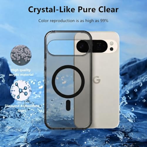 Image of Elzzi Anti Scratch Semi Translucent Cover for Google Pixel 9 Pro Case, Premium PC + TPU Magnetic Phone Cases Drop Proof, Compatible with Magsafe Slim Never Yellowing Shockproof