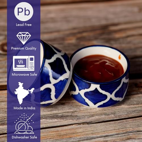 Image of Hand-Painted Multicolored Moroccan Ceramic Dip Bowls /Chutney Bowl (Multicolor, Pack of 2)-Multi-Color