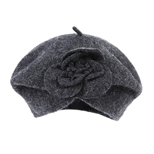 DANTIYA Women's 100% Wool Cloche Hat Bucket Floral Winter Vintage Beret Beanie Hat (One Size, Dark Grey) - Thumbnail 3