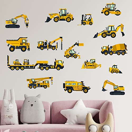 Mulaibdin 16 Pcs Construction Vehicles Wall Stickers, Boys Room Decor, Truck Digger Stylish Wall Decals For Bedroom Living Room, Cartoon Engineering Car Wall Murals Peel And Stick (16 Pcs) #TOP3