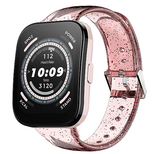 Bracelet sport Amazfit Bip 5 Lamshaw 22mm en silicone pailleté transparent pour montre connectée