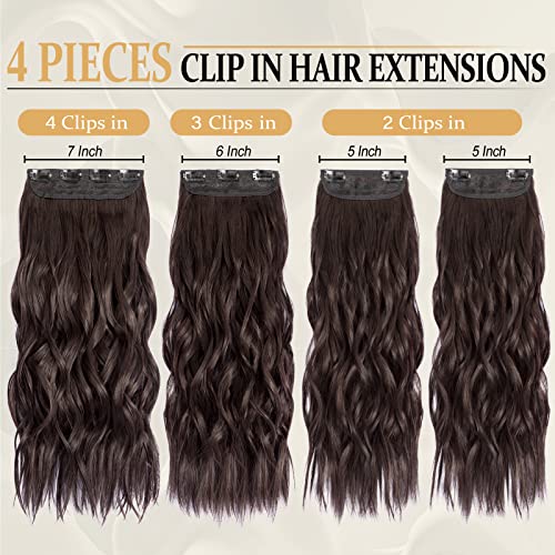 Einaey Clip In Hair Extensions, 4Pcs Dark Brown Hair Extensions For Women Full Head, 20 Inch Long Wavy Fiber Thick Double Weft Hair Extensions (Dark Brown, 20 Inch) #TOP2