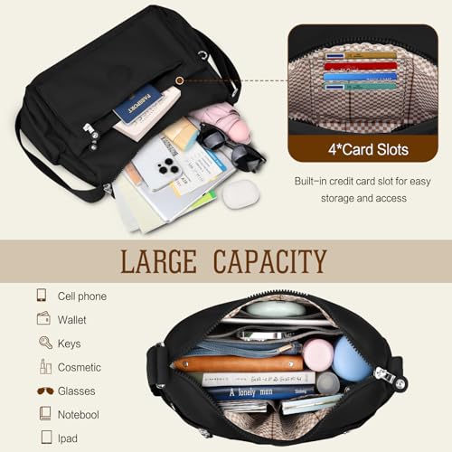 HUANLANG Nylon Crossbody Bags for Women Large Lightweight Travel Purse Women's Pocketbooks Multi Pocket Shoulder Bag3
