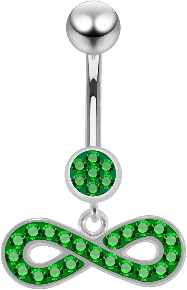 Multi Crystal Gemstone Stylish Round and Infinity Sign Dangling Design 925 Sterling Silver with Stainless Steel Belly Ring - Belly Button jewelry - Navel jewelry