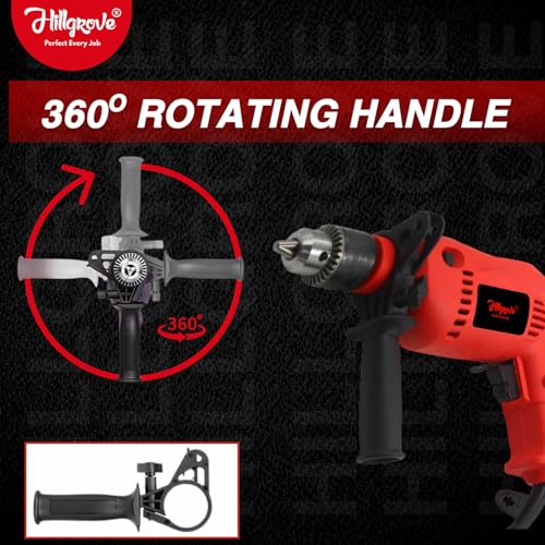 Image of Hillgrove HGCM1152M1 700W Power Drill Machine with 9Pcs All Type Drill Bits for Making Holes in Metal /Wood /Concrete with Reverse Rotation and Variable Speed Pistol Grip Drill (13 mm Chuck Size)
