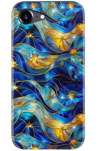 Image of Goodon for iPhone 16e Case Cute - Wireless Charging Compatible - Dual-Layer Hard Shell + Silicone Cover - Protective Phone Case with Trendy Designs for Women - Abstract Bule Gold Water