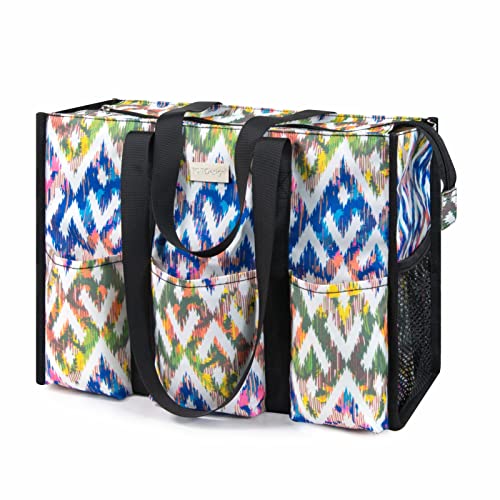TOPDesign - Borsa tote impermeabile con 13 tasche esterne e interne, chiusura superiore con cerniera e supporto inferiore spesso (colorata)