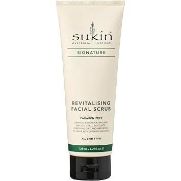 Sukin Signature Facial Scrub, Revitalizing Natural Face Exfoliant with Bamboo Extract + Walnut Shell Powder, Microbead-Free, 4.23 Oz