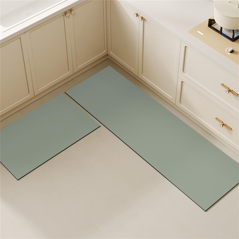 Highdi Couleur Unie Absorbant Tapis Cuisine, Diatomite Tapis Cuisine Devant Evier, Tapis Cuisine Antidérapant, Lavable Tapis de Cuisine,pour Salon Salle de Bain Tapis Couloir (Vert Sauge,60x180cm)