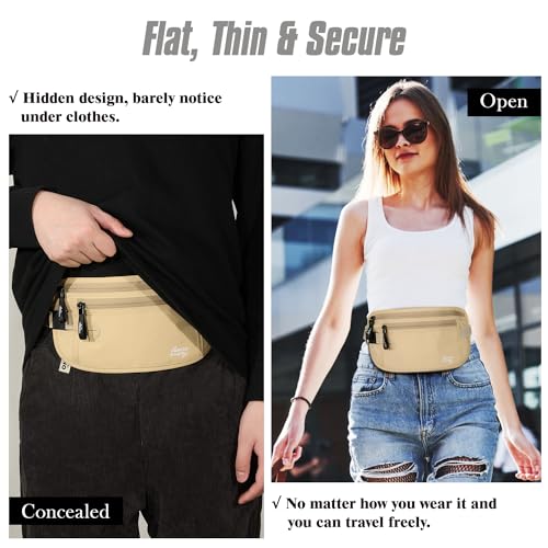 Image of MoKo Travel Money Belt, RFID Blocking Passport Wallet | Slim RFID-blocking money belt has 3 pockets, water-resistant nylon and an adjustable strap for 28-50 in waists