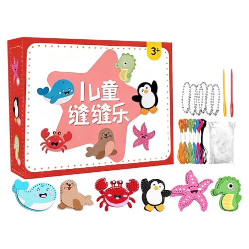 Genérico Kit de manualidades de costura para niños, kit de costura de muñecas creativas, artesanales | Lindo llavero de dibujos animados de animales en el océano, Material para niños, pequeños