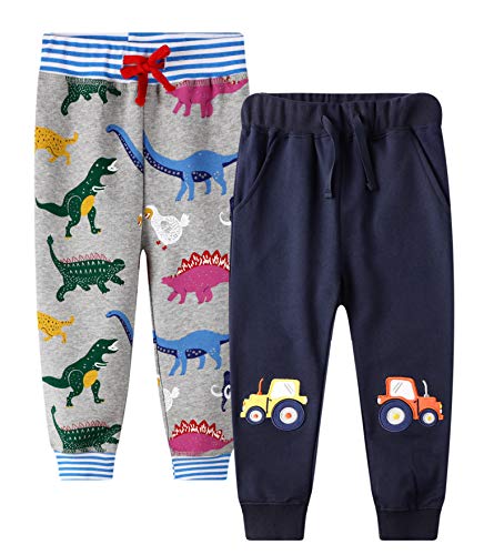 CRAZY GOTEND Paquete de 2 pantalones deportivos con cordón elástico para niños pequeños (2 - 8 años) Cover