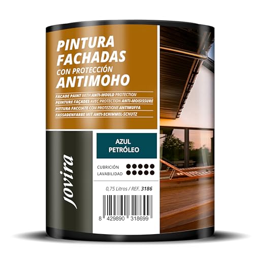 JOVIRA PINTURAS FACHADAS ANTIMOHO. Repelente al agua impermeable y fisuras. 750 Mililitros Azul Petróleo