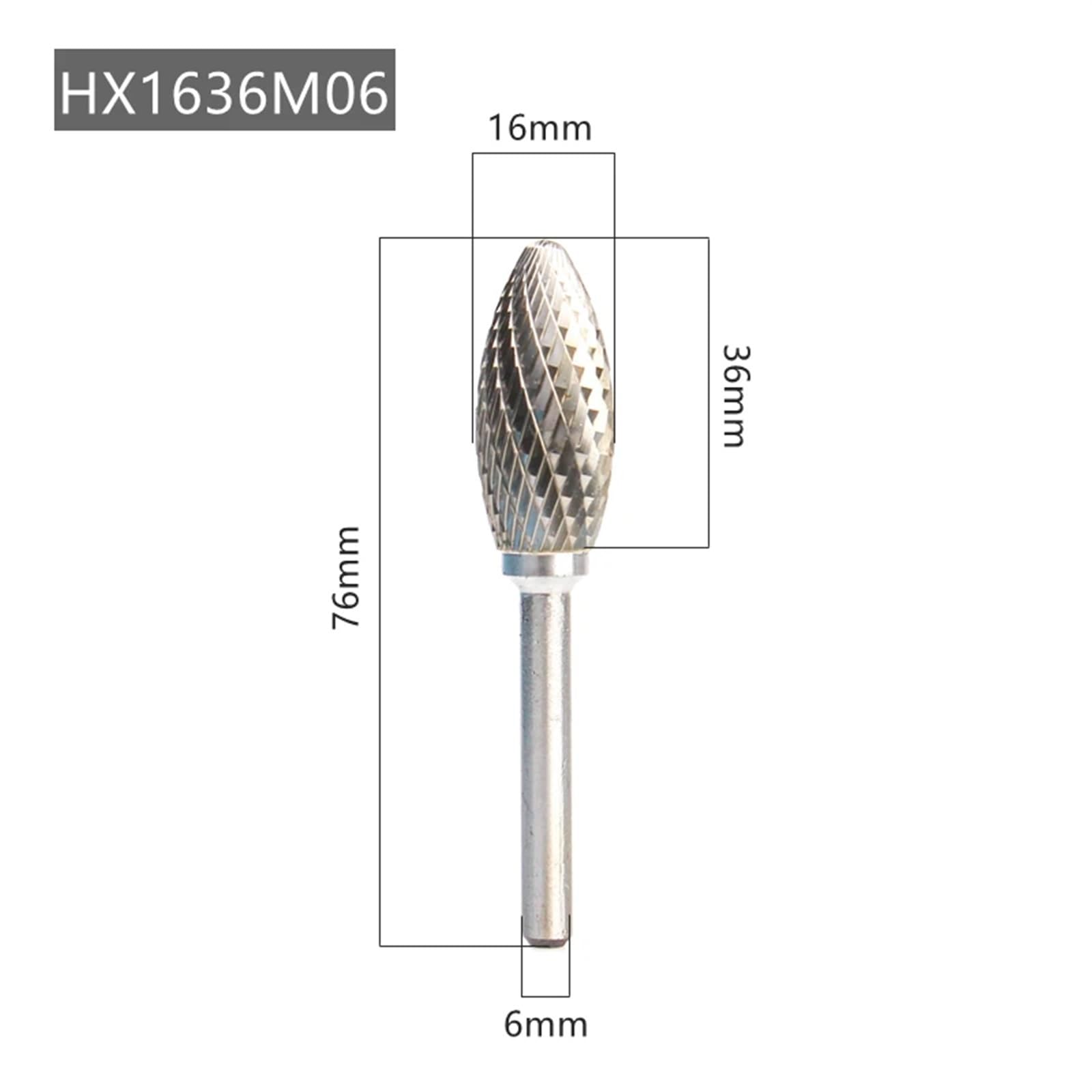 YG8 Alloy Rotary File 1Pc HX Type Double Slot Tungsten Steel Wood Carving Grinding Head Hard Metal for Copper(HX1636M06)