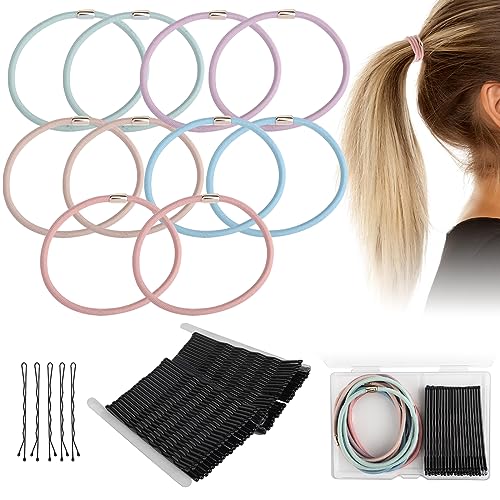 Horquilla de Pelo Metalica, 40 pcs Clips de Pelo Negro + 10 pcs Gomas de Pelo con Caja de Almacenamiento, Pinza Horquilla Invisible Onduladas de Pelo para Niña, Chica y Mujer