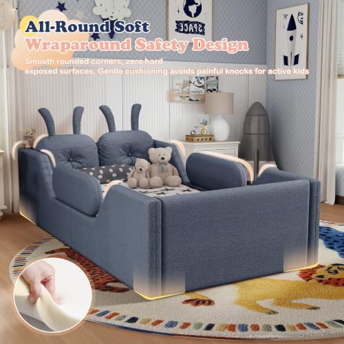 Image of Twin Bed Frame for Kids, Floor Platform Bed Rabbit, Grey