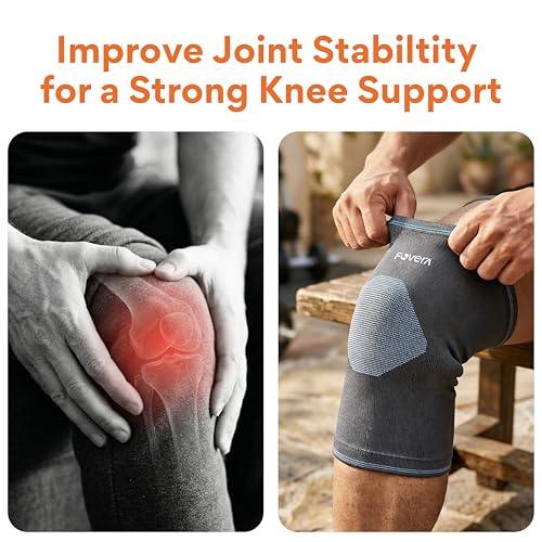 Image of FOVERA Knee Cap for Men & Women, Knee Compression Sleeve for Pain Relief, Workout, Support and Pain Relief During Sports, Gym, Squats, Running (Size - M, Grey, 1 Pair)