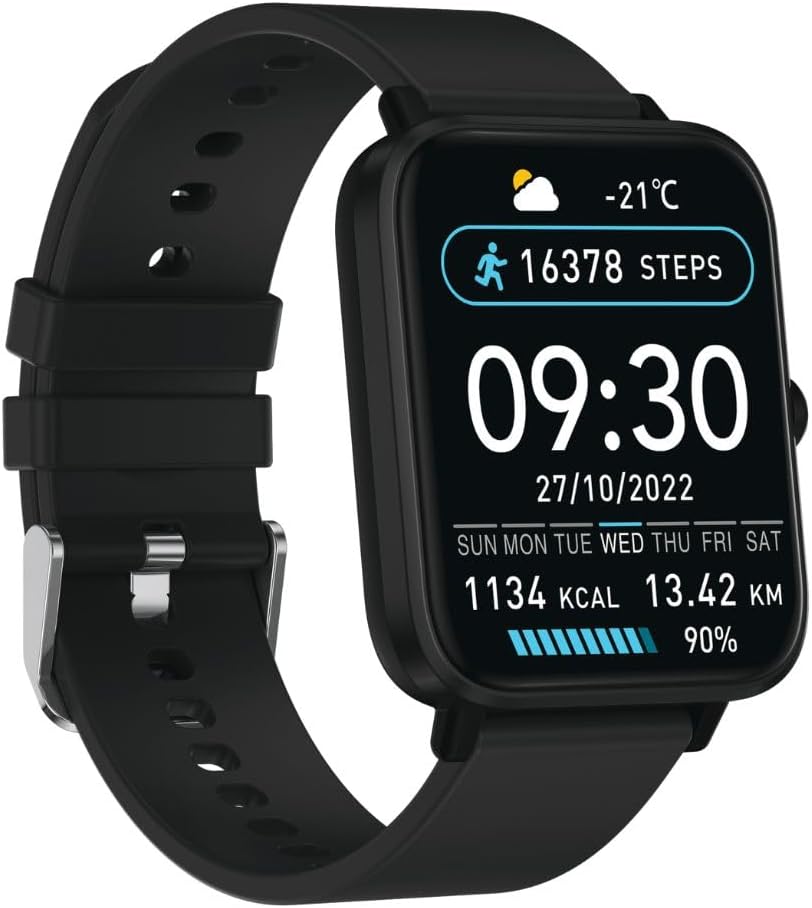 Genius Solutions F3 G1 Smart Watch displaying steps, time, date, calories, and distance