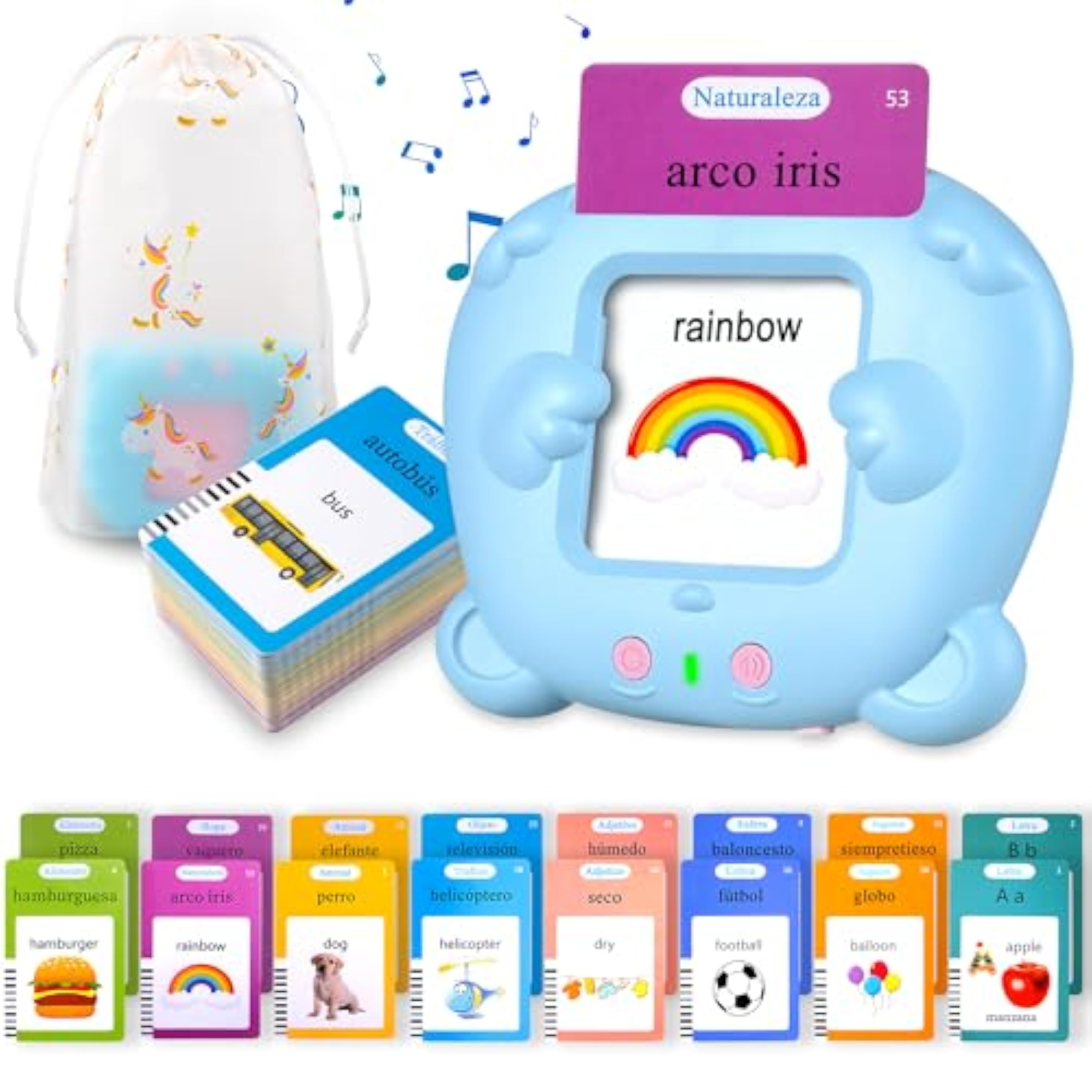 510 Palabras Juguetes niños 2 años, Tarjetas parlantes español para niños de 2 a 6 años, Juguetes educativos 2 años, Juguetes Educativas Audibles Azul (Español/Inglés/Bilingüe)