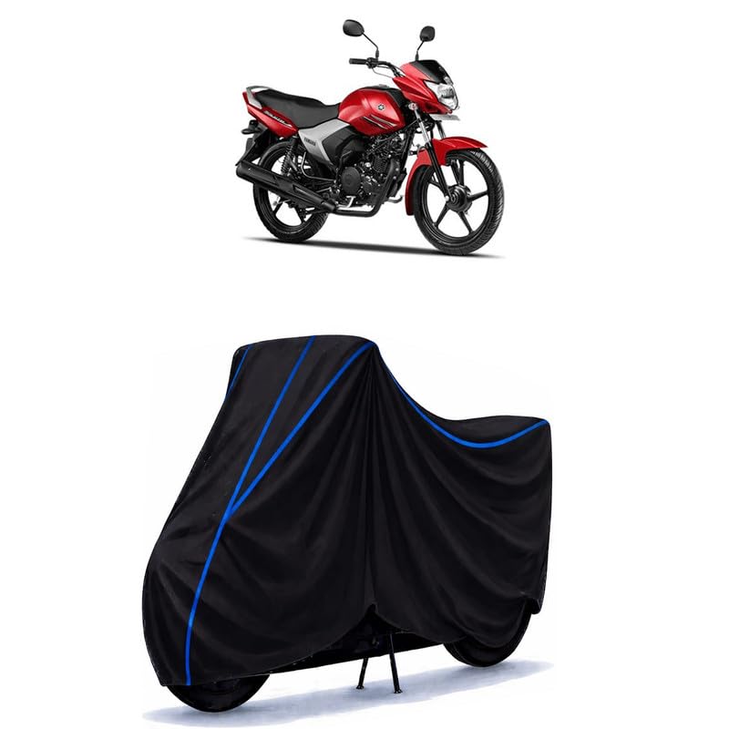 Image of Saluto 125Cc Clutch Drum Bike Cover Water Resistant Universal Motorcycle Rain | Heavy Duty UV Protection, Dust, Scratch Indoor Outdoor All Weather with Black Blue Piping Elastic