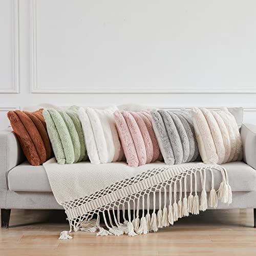 Joyouth Faux Fur Plush Throw Pillow Covers 24X24 Inch Set Of 2 - Luxury Decorative Fuzzy Striped Soft Cozy Pillowcase For Couch, Sofa, Living Room - Light Grey #TOP4