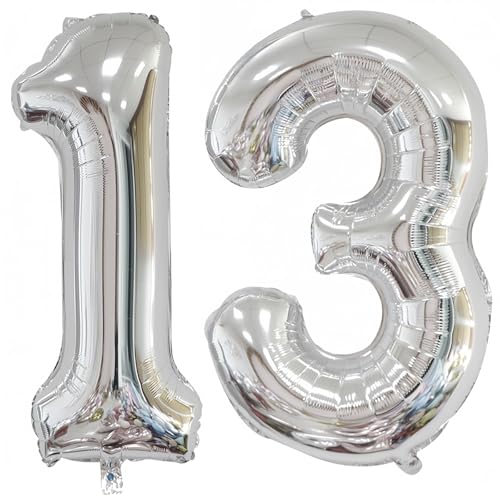 Silver 13 Balloon,40 Inch Silver Number 13 Balloon Big Foil Mylar Helium Balloon for Birthday Party Decorations