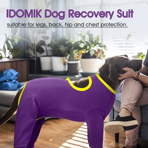 Image of IDOMIK Dog Recovery Suit After Surgery,Long Sleeve Dog Surgical Onesie for Surgery,Soft Breathable Pet Pajamas Anti Shedding,Adjustable Bodysuit Prevent Licking Wound,Cone Collar Alternative,Purple,L
