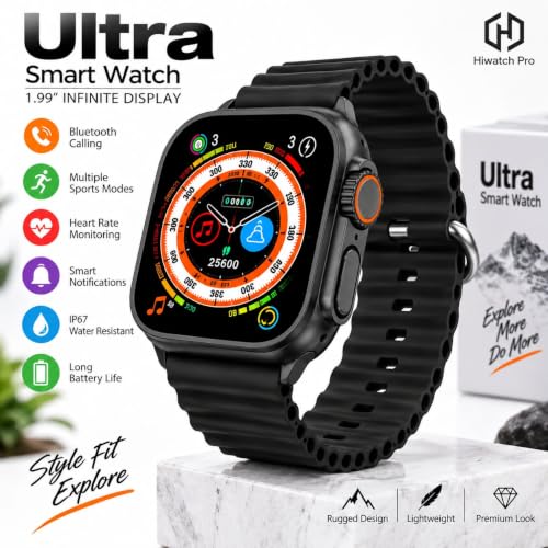 Image of T800 Smart Watch for Men & Women, 1.99 inch Large Infinite Display, Bluetooth Calling, Multiple Sports Modes, Heart Rate Monitoring, IP67 Water Resistant, Smart Notifications (Black)