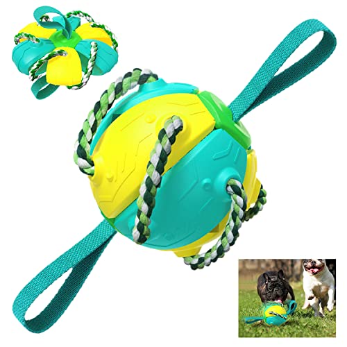 Jouet Balle pour Frisbee Chien Indestructible, Jouets Balles de Soccer pour Chiens Interactif sous Deux Formes Interchangeables, pour Chiens de Petite et Moyenne Taille et Grande (Jaune-Bleu) Cover