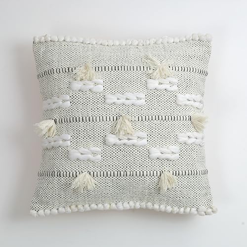 Image of TIB Premium Boho Decorative Throw Cushion Covers, 16 x 16 cm, Set of 2, Cotton. (Grey & White Line)-230 TC