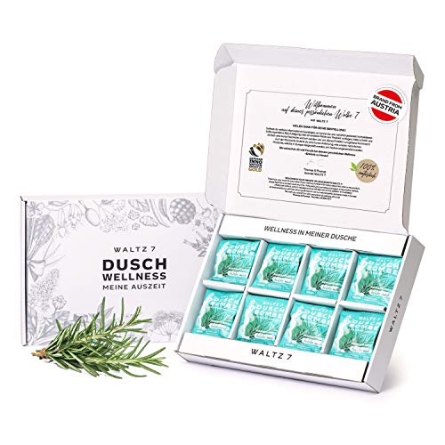 WALTZ 7 Rosmarin Minze Duschbomben Set, mit natürlichen, ätherischen Ölen für das tägliche Wohlbefinden, vegane Aromatherapie, Badeset mit beruhigendem Duft, fördert Entspannung, 16 Tabs