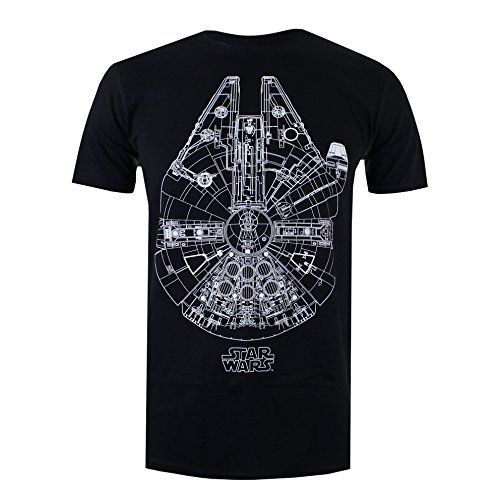 Star Wars Millenium Lines Camiseta, Negro (, XXL para Hombre
