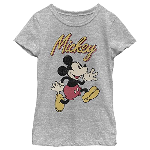 Image of Girl's Mickey & Friends Mickey Mouse Retro Running T-Shirt - Athletic Heather - X Small