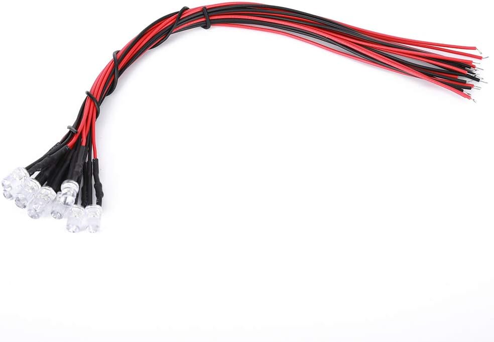 Eujgoov 50Pcs 12V Prewired LED Diode, 5mm Multicolor Quick Flashing Round Head Single Led Bulbs for DIY Manual Model Decoration