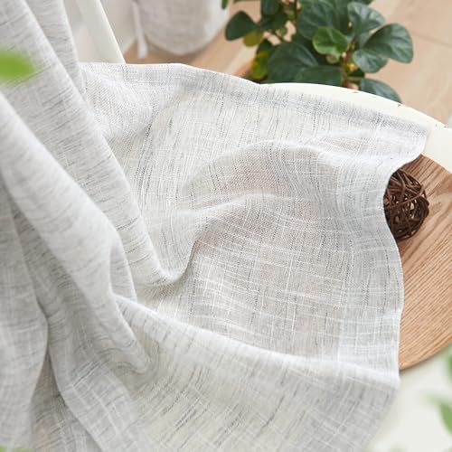 Treatmentex Cortinas Dormitorio y Salon, Visillos Salon Translúcidos 2 Piezas 136x245cm, Textura de Lino Gris Transparente con Ojales para Oficina, Habitación, Comedor