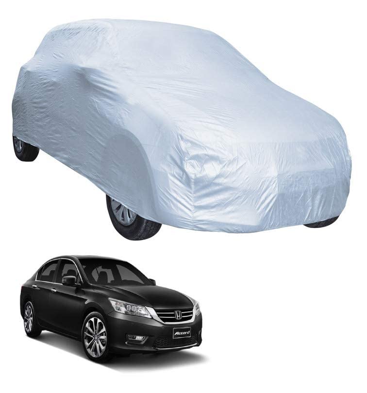 Image of Auto Hub Car Cover Compatible with Accord (Model : 2003-2016) with Mirror Pocket, Water Resistant, Triple Stitched, Accord Car Cover- Plain Silver