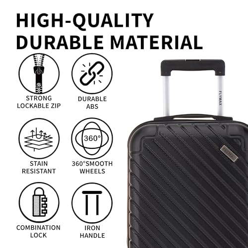 Flymax 56X45X25 British Airways Easyjet Cabin Bag Carry On Suitcase Hand Luiggage Exact Fit Hard Shell Cabin Suitcase Only 3Kg + 3 Digit Lock + Telescopic Handle Lightweight 4 Wheel Suitcase 57 Litre - 4