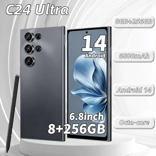 Image of C24 Ultra Unlocked Phone, 8GB+256GB Large Storage Smart Phone, | Android 14 Cell Phone, 6800 mAh Battery, 6.8-inch /5G Dual SIM [Works with T-Mobile, AT&T] Black