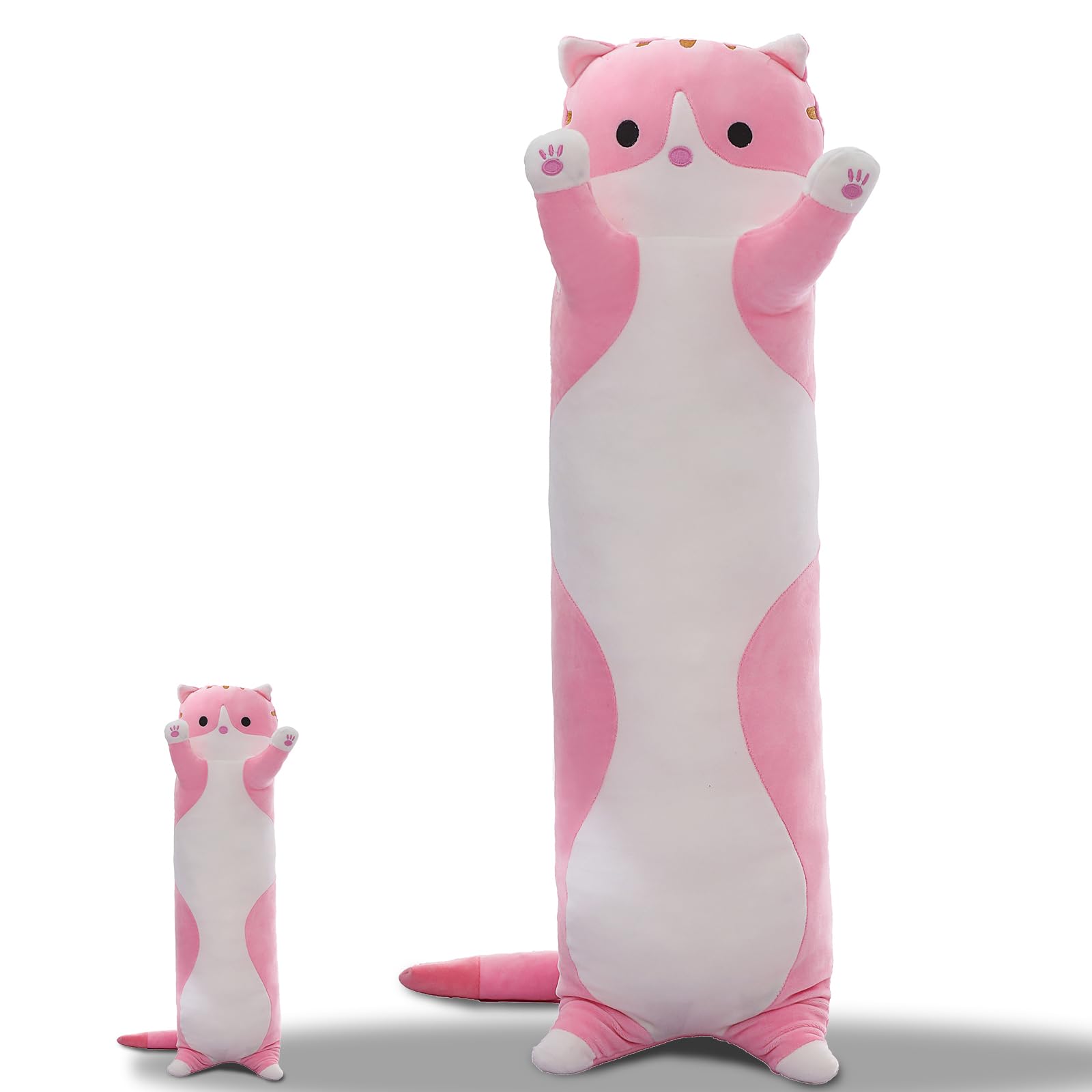 Cute Cat Plush Long Body Pillow Soft Cartoon Stuffed Animal Doll Kawaii Cat Plushie Cuddle Toy Gift for