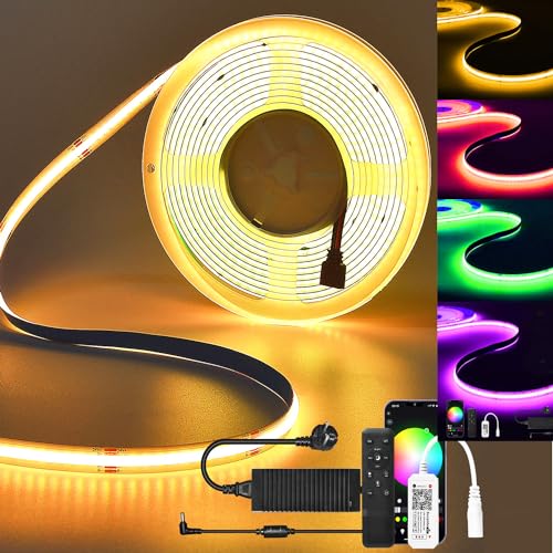 SUBOSI Striscia luminosa LED intelligente da 10 m, WIFI COB RGBW+bianco caldo, 24 V, 672 LED/M, 6720 LED, funziona con Google Home Assistant/Alexaz